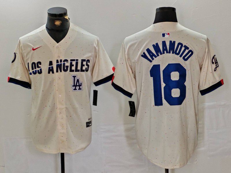 Men Los Angeles Dodgers #18 Yamamoto Cream Fashion Nike Game MLB Jersey style 34->los angeles dodgers->MLB Jersey